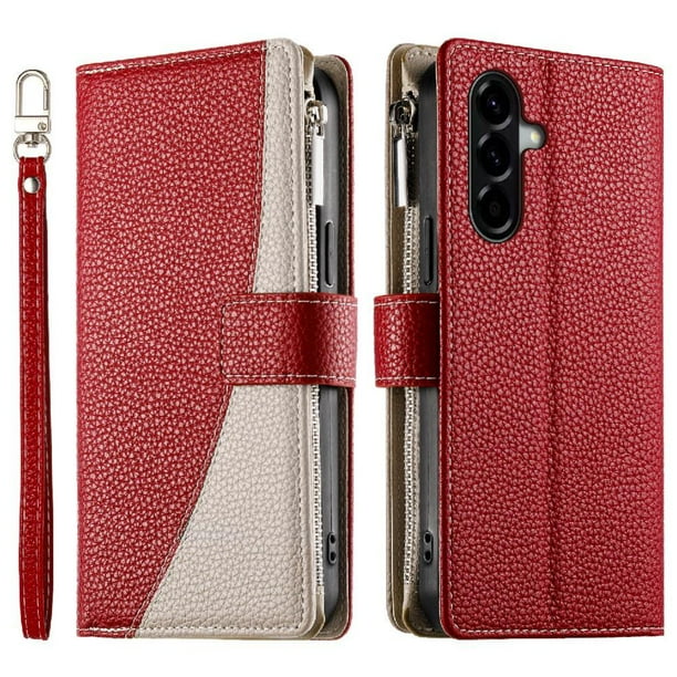 Funda cartera GANGXUN para Samsung Galaxy A56 , cuero PU con tarjetero, cremallera, correa de mano, soporte y protección 467°