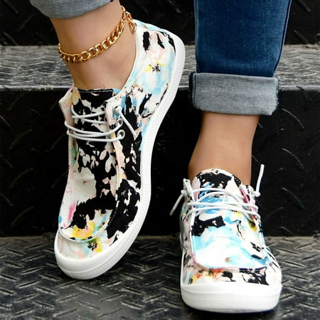 

Women‘s Tie Dye Canvas Shoes Low Top Lace Up Round Toe Comfy Shoes Women‘s Flat Casual Shoes