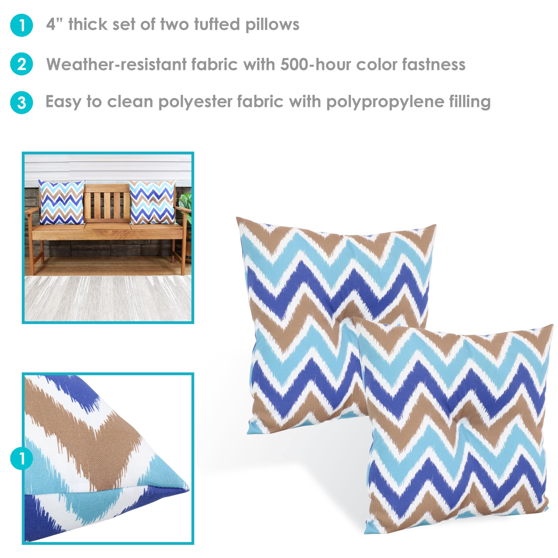 Sunnydaze 19" x 19" Chevron Bliss Polyester Square Decorative Outdoor Throw Pillow, 2 Count
