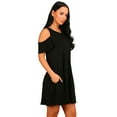 thumbnail image 3 of Defitshape Women's Short Sleeve Dress Billowy Baby Doll Dress A Line Casual Crew Neck Comfy Cool Cold Shoulder Sleeve Babydoll Black X-Large, 3 of 4