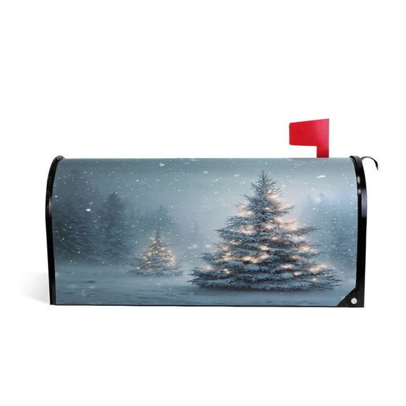 20.7x18.03" Magnetic PVC Mailbox Cover Letter Box Cover Mailbox Wraps Post for Holiday Garden Yard Decor Christmas Tree with Lights