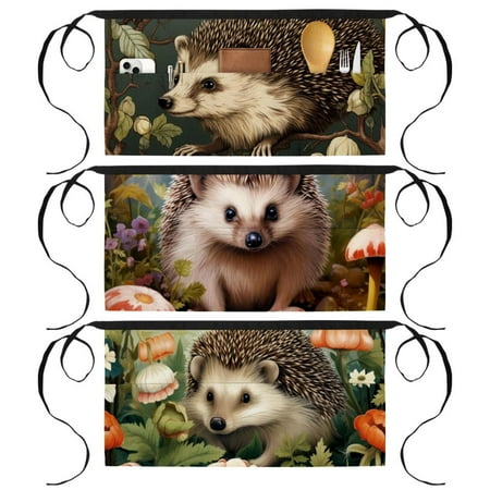 

Hedgehog Printed Server Apron with 3 Pockets - Work Custom Waitress Apron