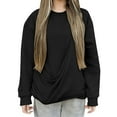 thumbnail image 2 of Chandails d'Automne Grande Taille pour Femmes Mode Décontractée Couleur Unie Poche Col Rond Manches Longues Chandail en Molleton Amusant Noir m, 2 of 7