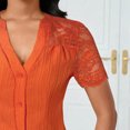 thumbnail image 4 of Xuyuer Women's Lace Patchwork Short Sleeve Blouse, Button V-Neck Casual Fashion Top Solid Color Shirt, 4 of 6
