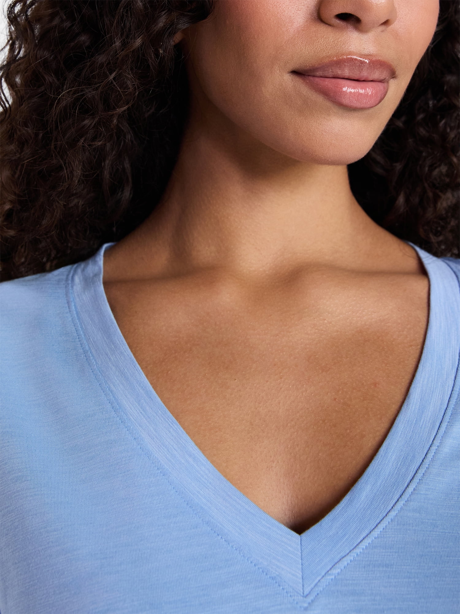Time and Tru Women's Slub V Neck Tee with Short Sleeves, Sizes XS-XXXL
