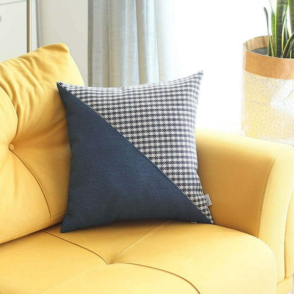 Bohemian Handmade Decorative Throw Pillow Houndstooth Jacquard 18" x 18" Blue Square Pillowcase for Couch, Bedding