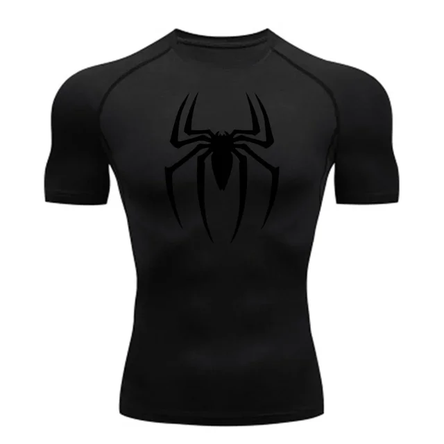 Men‘s Spider Print Compression Shirt Quick Dry T-Shirt Gym Running Jersey Breathable Short Sleeve Spring Summer M-3XL