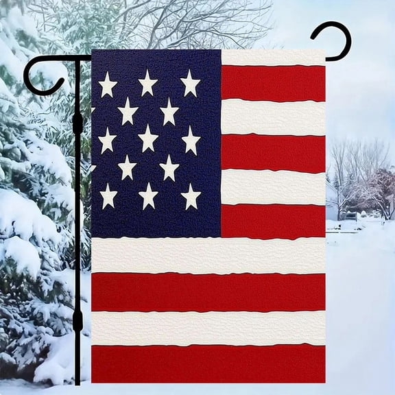 RKSupls Patriotic Linen Double Sided Garden Flag, Independence Day Themed Yard Decor, Clean American Flag Canvas Outdoor Banner for Holiday Lawn