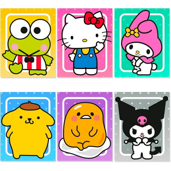 Kawaii Canvas Poster Set for Hello Kitty Poster Wall Decor Sanrio Poster Fits Hello Kitty Canvas Wall Decor & Sanrio Room Decor Girls Bedroom Decor Girl Room Decor 8x10 inch Unframed