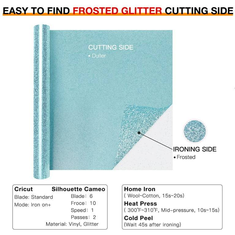 HTVRONT 10 x 8FT Glitter Light Blue Heat Transfer Vinyl Iron on T-shirt  HTV Vinyl for Cricut & All Cutter Machine 