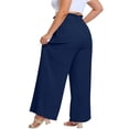 thumbnail image 5 of Xdegoge Plus Size Pants Women Elastic High Waist Trousers Featuring Self Tie Belt Wide Leg Flowy Summer Beach Dressy Casual Lounge Bottoms with Deep Side Pockets, 5 of 7