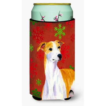 

Whippet Red and Green Snowflakes Holiday Christmas Tall Boy Beverage Insulator Beverage Insulator Hugger