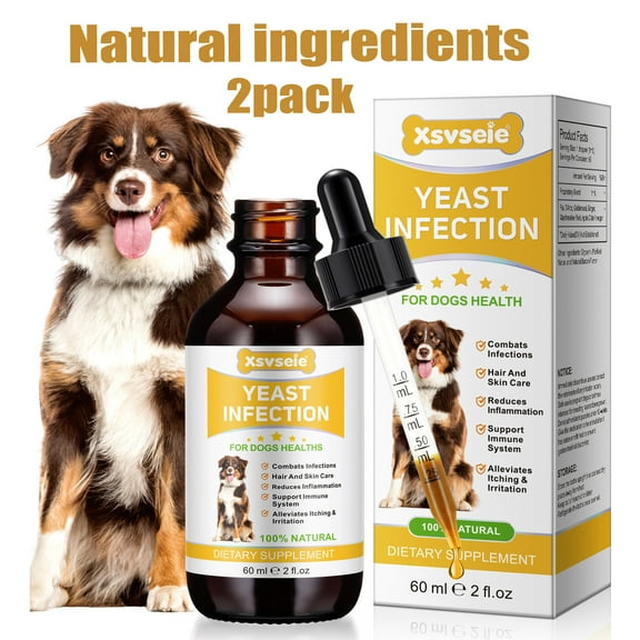 Petpya Dog Natural Yeast Infection Relief,Itchy Ears,Skin & Allergy Symptoms Relief - Reduces Inflammation & Relieves Irritation,Yeast Ear Infection Drops for Dog,Coat & Skin Health Support 2pack