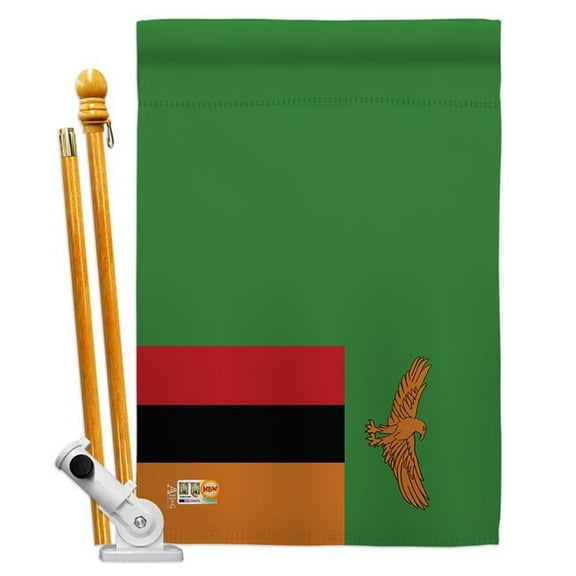 Americana Home & Garden AA-CY-HS-140260-IP-BO-D-US18-AG 28 x 40 in. Zambia Flags of the World Nationality Impressions Decorative Vertical Double Sided House Flag Set & Pole Bracket Hardware Flag Set