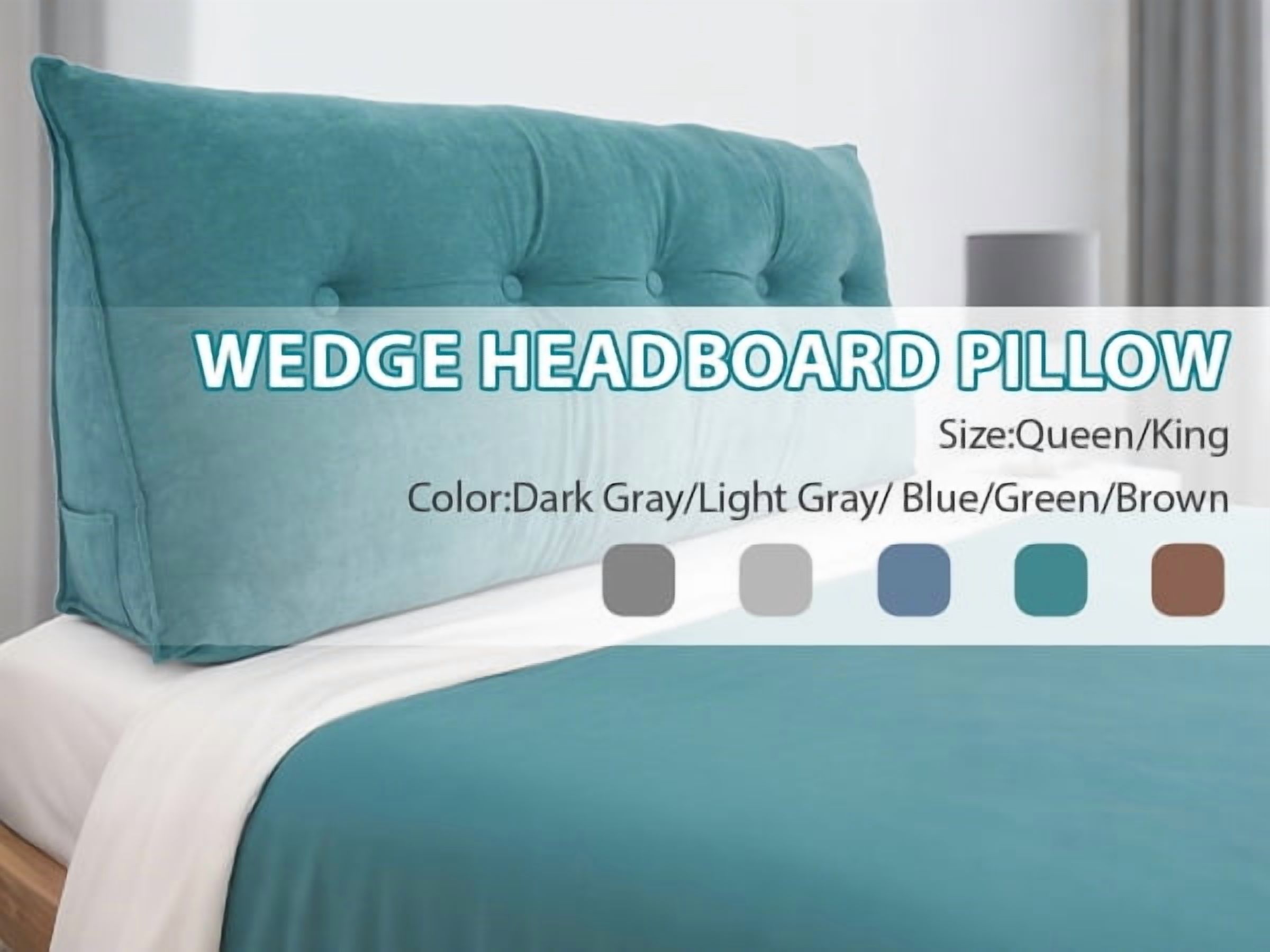 Bed Wedge Pillow for Headboard, King Triangle Headboard Pillow,Green