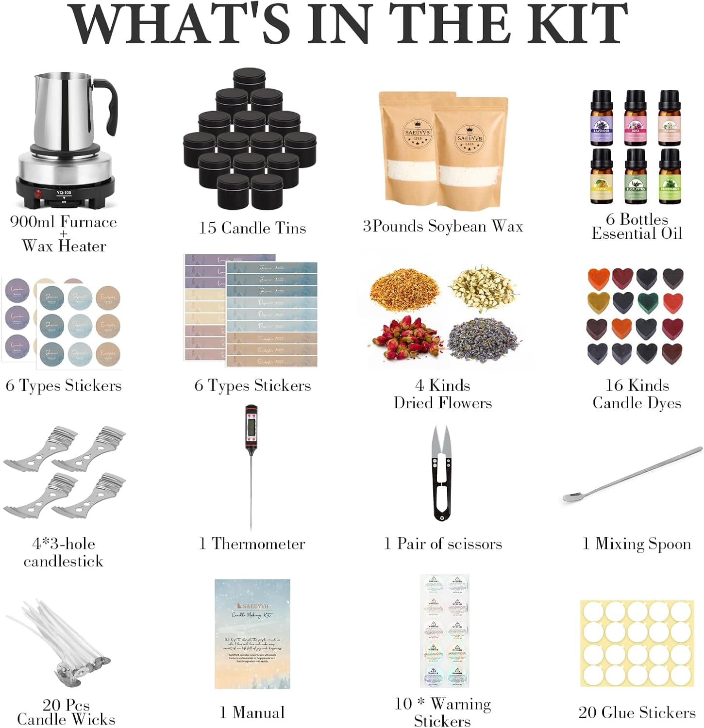 Candle Making Kit with Wax Melter for Adults - DIY Starter Soy Kit/Supplies-Perfect as Home Decoration