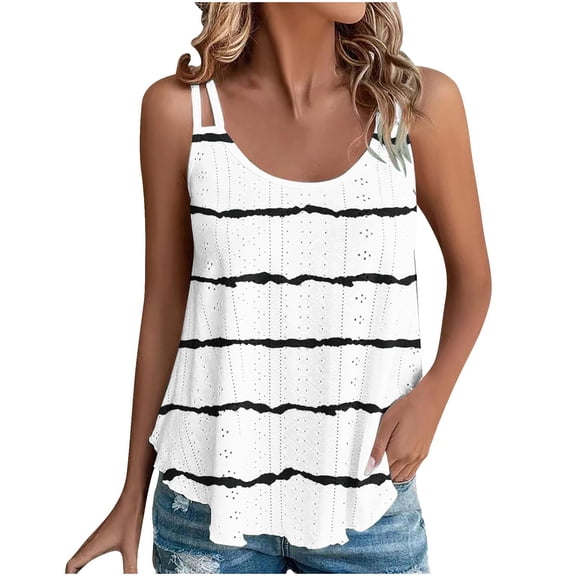 LIaqionyy Tank Tops for Women Striped Sleeveless Scoop Neck Summer Blouse Color Block Top Fashion Clothes