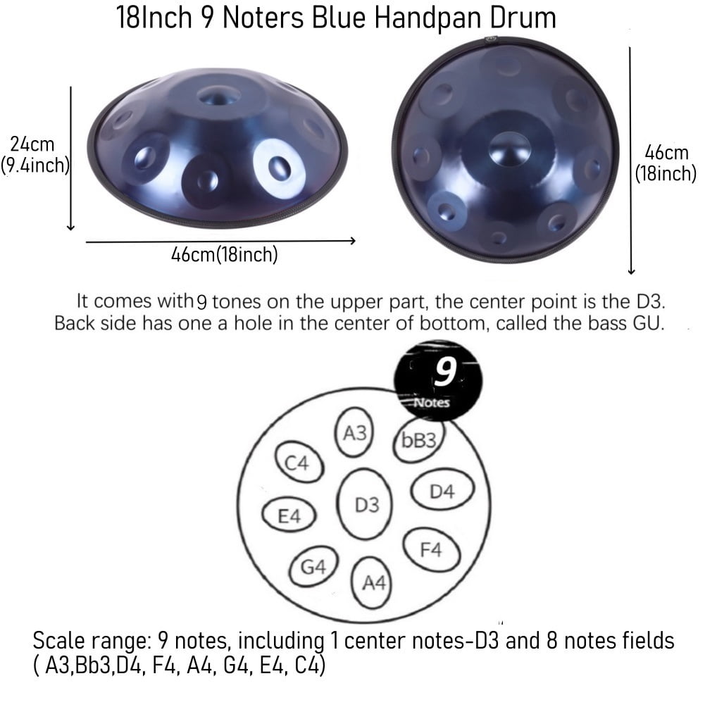 Latourreg 440HZ D Minor 18Inch Blue 9 Notes Hand Pan Percussion Musical Drum with Soft Bag