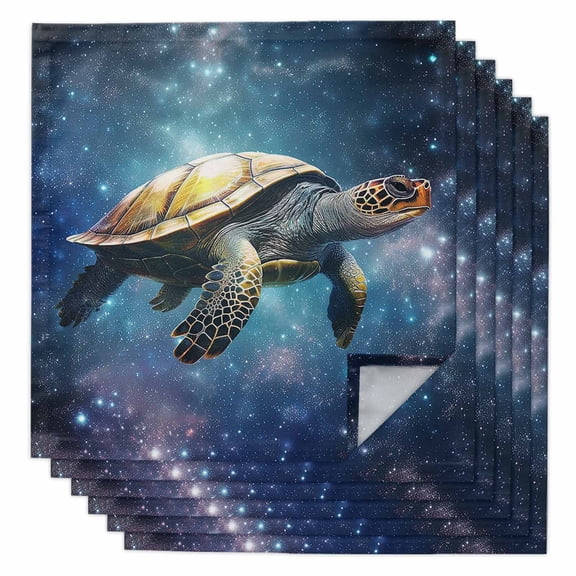 Boanket Sea Turtle Cloth Napkins Set of 6, Holiday Napkins for Baby Shower, Coastal Blue Ombre Star Sky Washable Reusable Dinner Napkins for Cocktail Wedding Party, 20 x 20 Inch