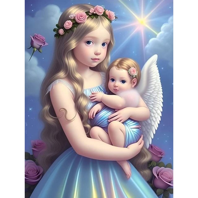 Pintura de diamante 5D DIY, taladro redondo completo, Kit de ángel para niña pequeña, decoración del hogar, 30x40cm