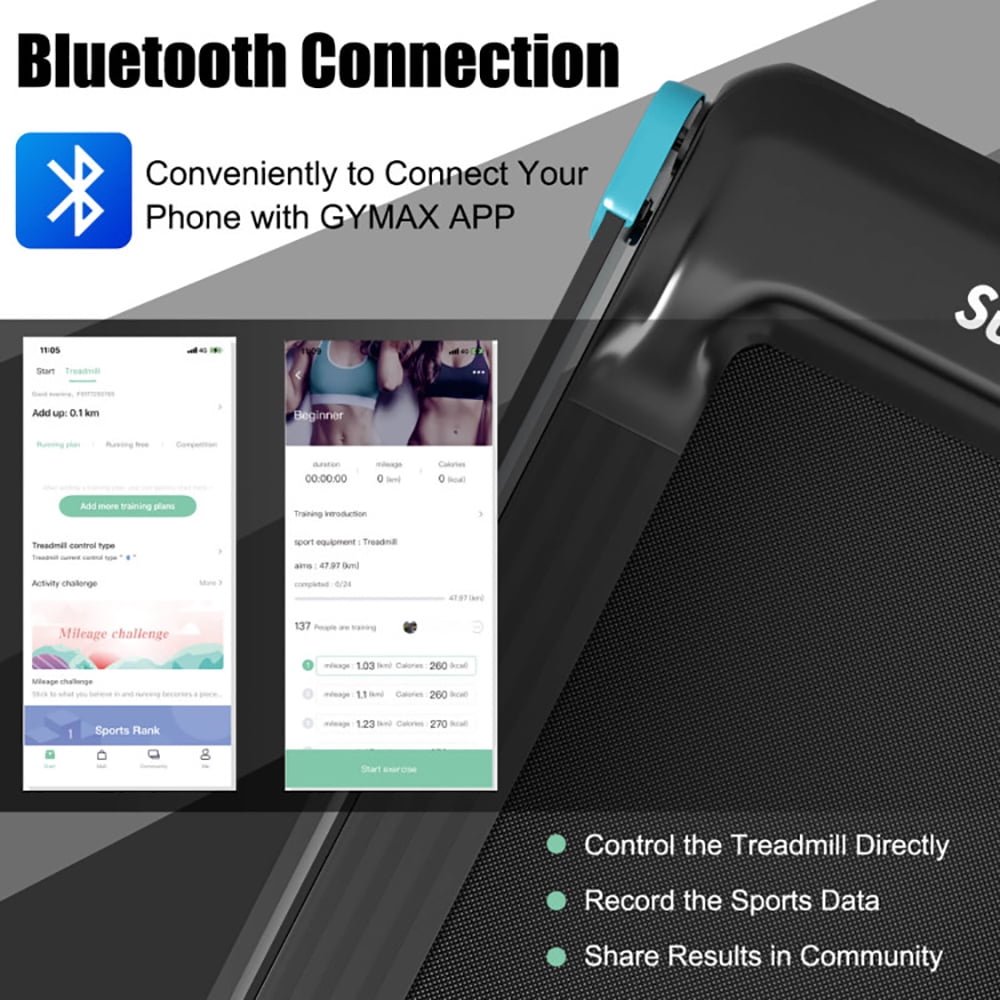 Topcobe Folding Electric Compact Walking Treadmill with APP Control Speaker, Indoor Fitness Equipment, Modern Sports Equipment-Blue