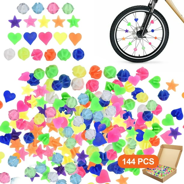 Decoraciones coloridas para radios de bicicleta, 144 piezas, accesorios para bicicletas para niños, clips para radios para niños, accesorios para bicicletas para niños y niñas, cuentas para