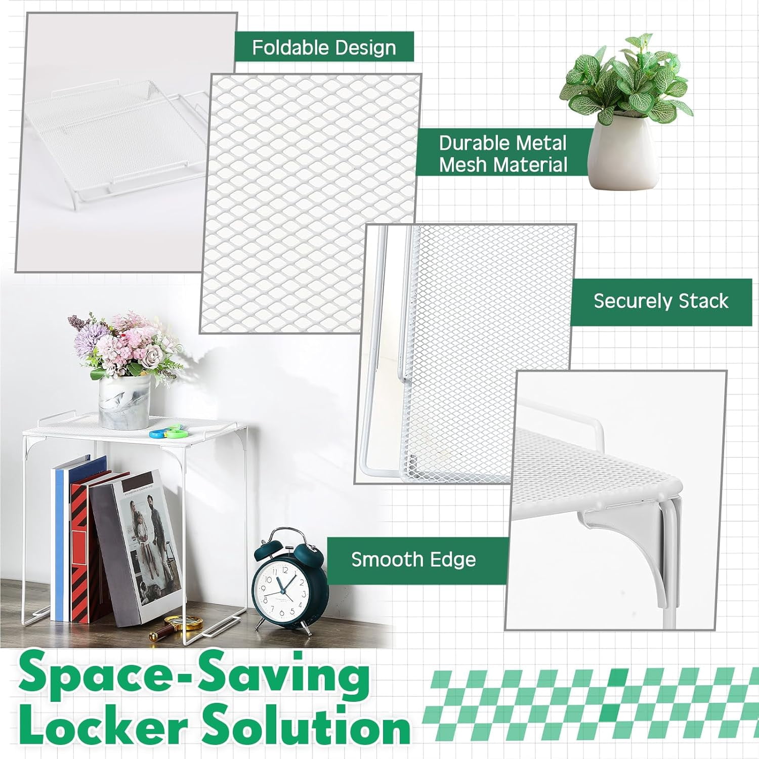 10 Pcs Locker Organizer Kit with Shelf Storage Box Whiteboard Mirror Magnetic Dry Erase Marker Magnets Rug Back to School Essentials