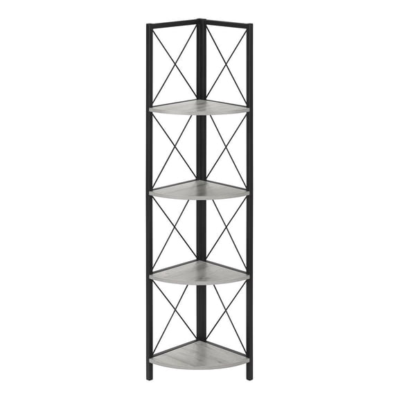 Monarch Specialties Bookshelf, Etagere, Corner, 4 Tier, 60"H, Office, Bedroom, Grey Laminate