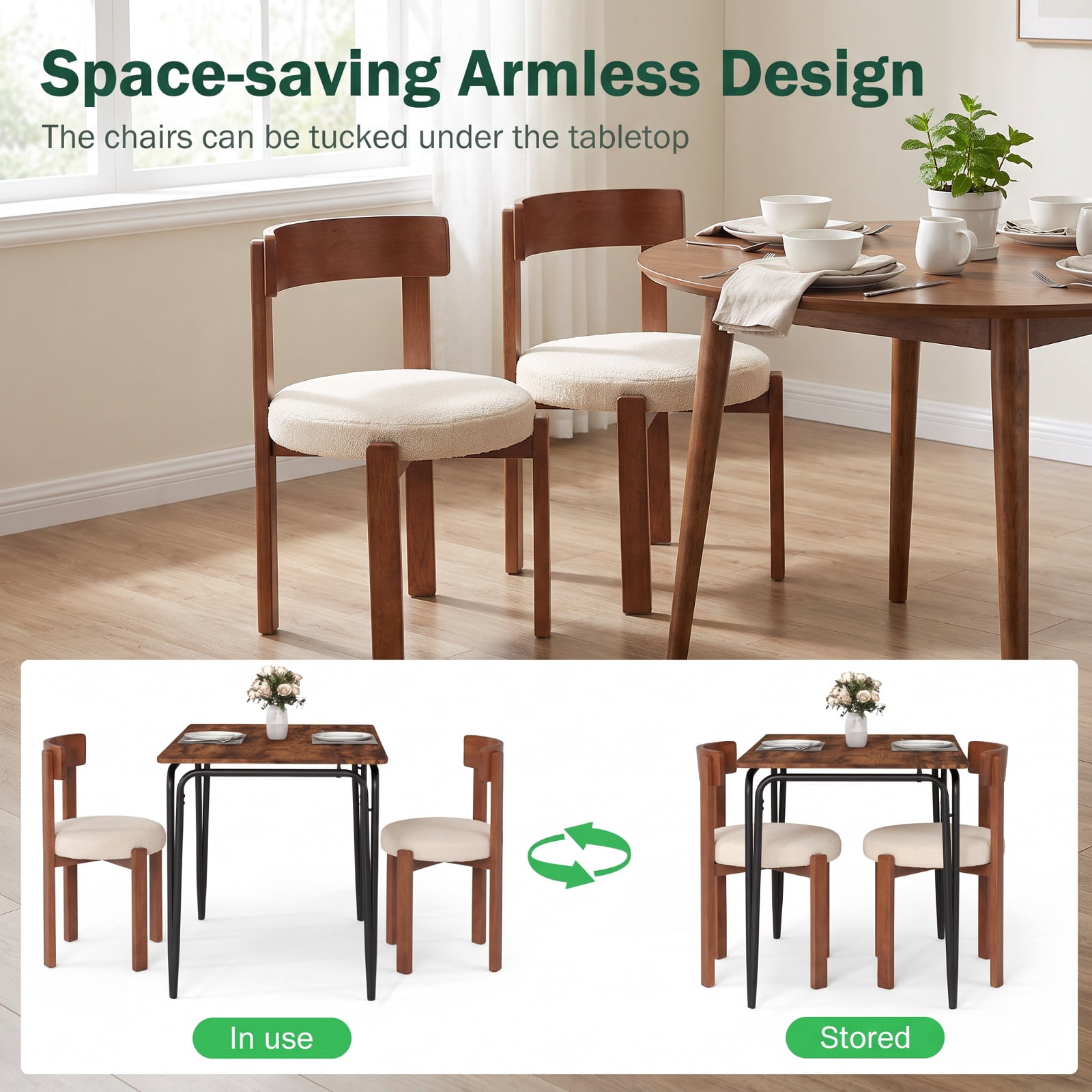 Furnibear Modern Dining Chairs Set of 2 with Solid Rubber Wood Legs for Kitchen Dining Room Living Room Home, Brown