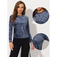 thumbnail image 2 of INSPIRE CHIC Camiseta casual de manga larga con cuello redondo y parte superior de terciopelo para mujer Gris azul L, 2 of 4