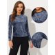 thumbnail image 2 of INSPIRE CHIC Camiseta casual de manga larga con cuello redondo y parte superior de terciopelo para mujer Gris azul L, 2 of 4