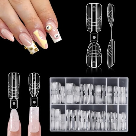 RAGUPEL 150Pcs Dual-Ended Short Nail Dual Forms,Square and Almond Shape Dual Forms for Poly Gel,Reusable Ultra-Thin Nail Form for Quick Nails Extension,15 Size Clear Plastic Form for Salon Home Diy