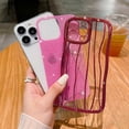 thumbnail image 2 of Compatible with iPhone 14 Pro Max Case 6.7 Inch, Luxury 3D Design Electroplated Water Ripple Bling Case, Curly Glitter Wave Frame Case for Women Girls-Rose Red, 2 of 11
