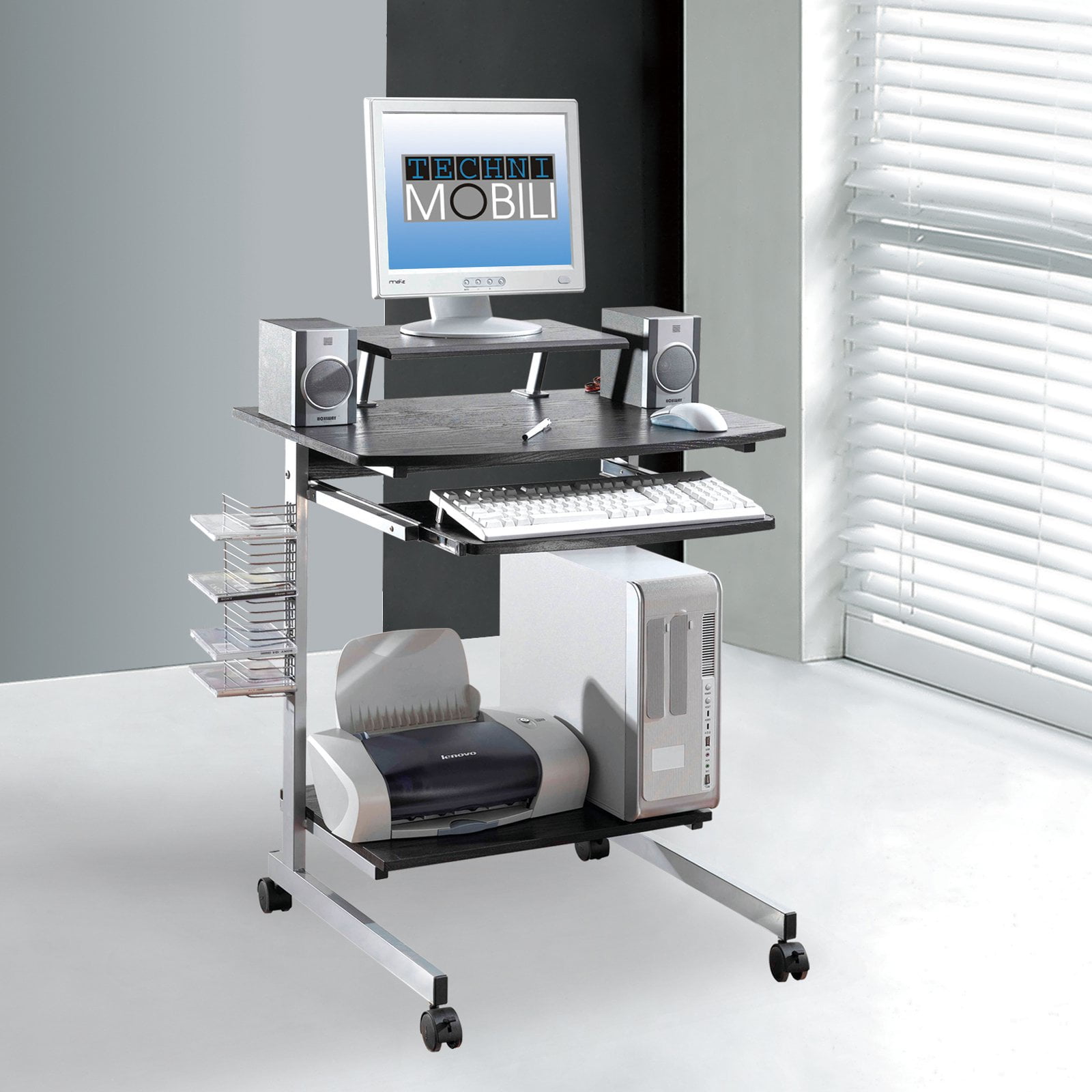 Techni Mobili Rolling Compact Computer Cart Desk With Storage Graphite Rta 2018 Gph06