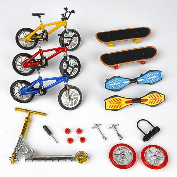 Imported Creative Mini Alloy Vehicle Set for Boys 7-14: Realistic Finger Bike, Skateboard & Activity Board Toys with Educational Value - Includes 2 Scooters, 2 Skateboards, 4 Activity Boards, 7