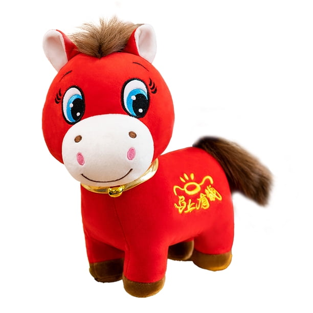 Caballo de peluche llorando y sonriente, mascota del año 2026, suave y adorable, ideal como regalo de Año Nuevo y decoración del hogar.