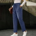 thumbnail image 3 of WULMLEO Ribbed Corduroy Pants Women Comfy Elastic High Waisted Straight Leg Pants with Pockets Pull On Work Trousers Slacks Blue S, 3 of 6
