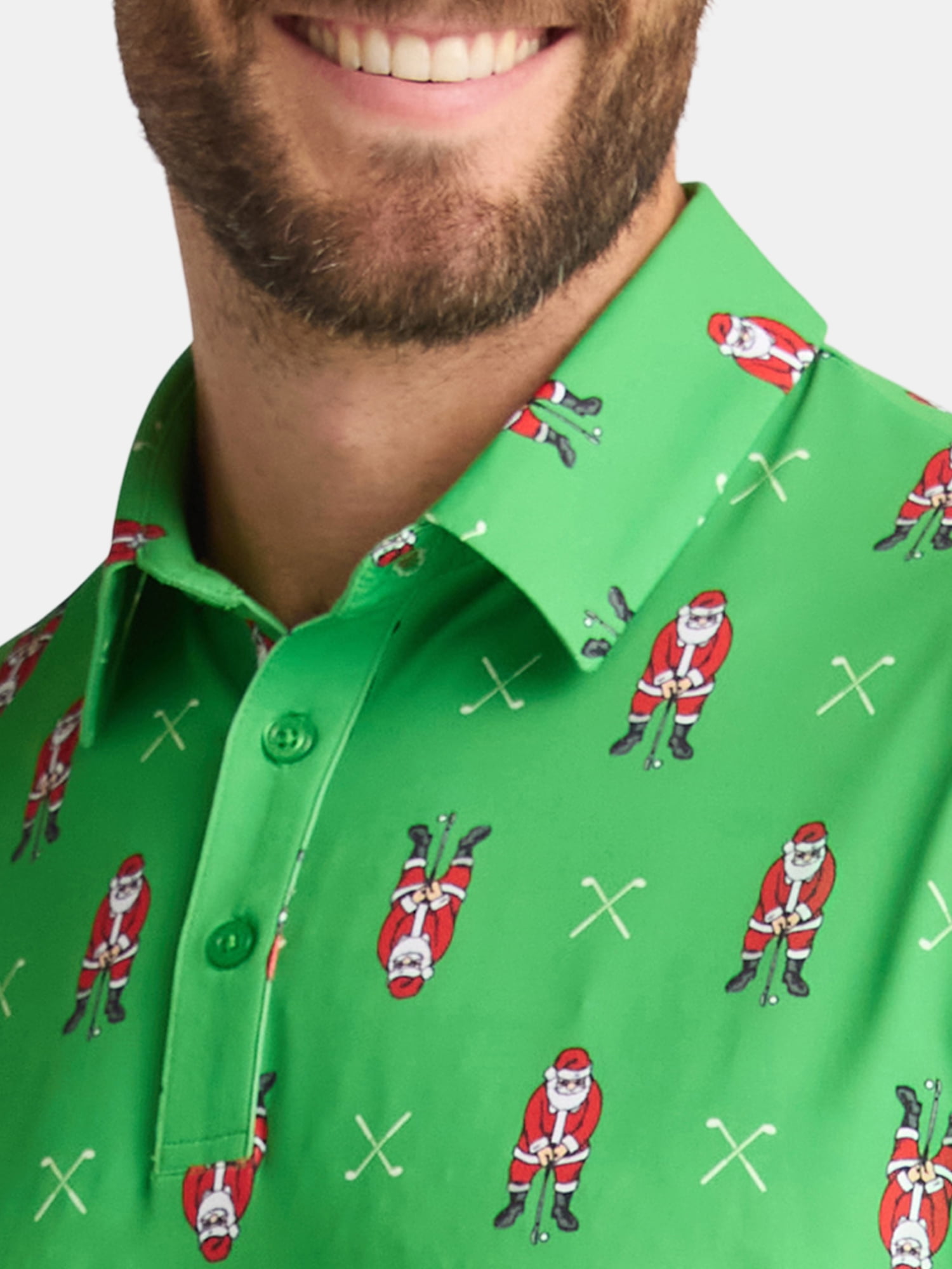 Birdie Bound Men's and Big Men's Santa Golfing Polo, Sizes S to 5XL