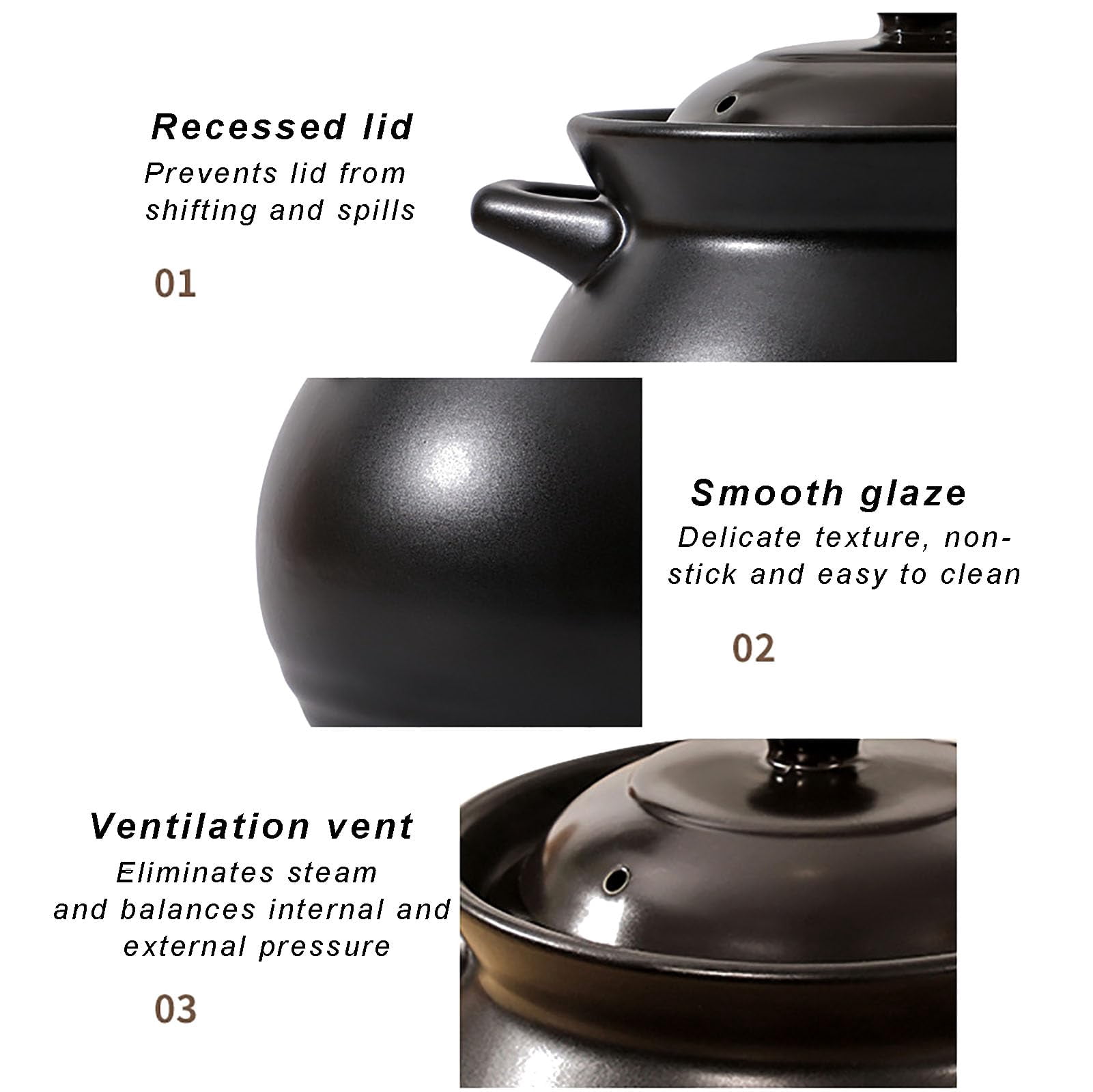 Large Cauldron Crock Pot, Glazed Ceramic Cooking Pot with Lid for Stovetop Soup, Stew and Porridge, Even Heating, Easy to Clean