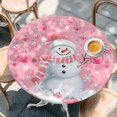 thumbnail image 2 of Pink Snowman Christmas Round Tablecloth, Fitted Table Cover with Elastic for 45"-54" Round Tables, Xmas Balls Snowflake Table Cloth Outdoor Indoor Dinning Party Waterproof Tablecloths, 2 of 7