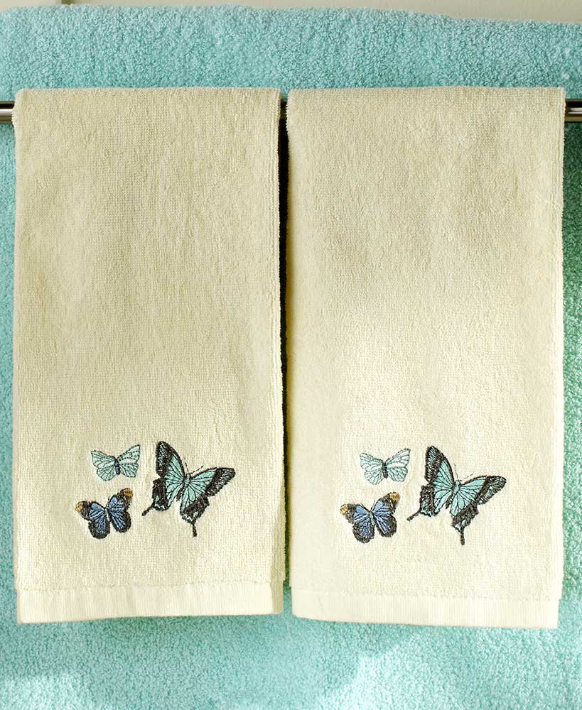Common Buckeye Butterflies BAROQUE SET OF 2 BATH HAND TOWEL EMBROIDERED BY LAURA 