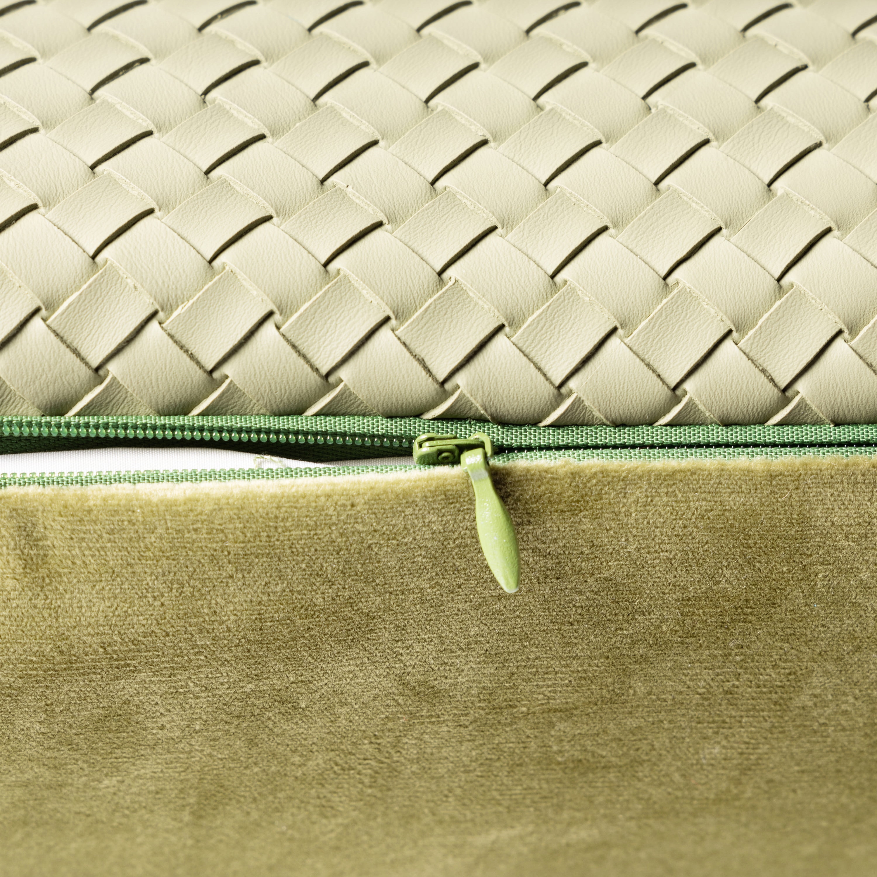 Phantoscope Modern Faux Leather Woven Square Cusion Solid Accent Decorative Throw Pillow for Couch, 18" x 18", Light Green, 2 Pack