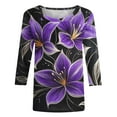 thumbnail image 5 of Tnhcen Women's Fall Fashion Floral Print 3/4 Sleeve Loose Round Neck T-Shirts - Casual Daily Oversized Tops Stretchy S-3XL, 5 of 5