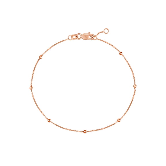 14k Rose Gold 2mm Bead Station Sparkle-Cut Cable Adjustable Chain Bracelet 7.50 Inch Link Bracelet for Women and Men