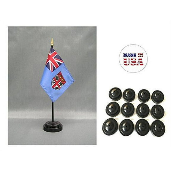 Box of 12 Fiji 4"x6" Miniature Desk & Table Flags Includes 12 Flag Stands & 12 Fijian Small Mini Stick Flags