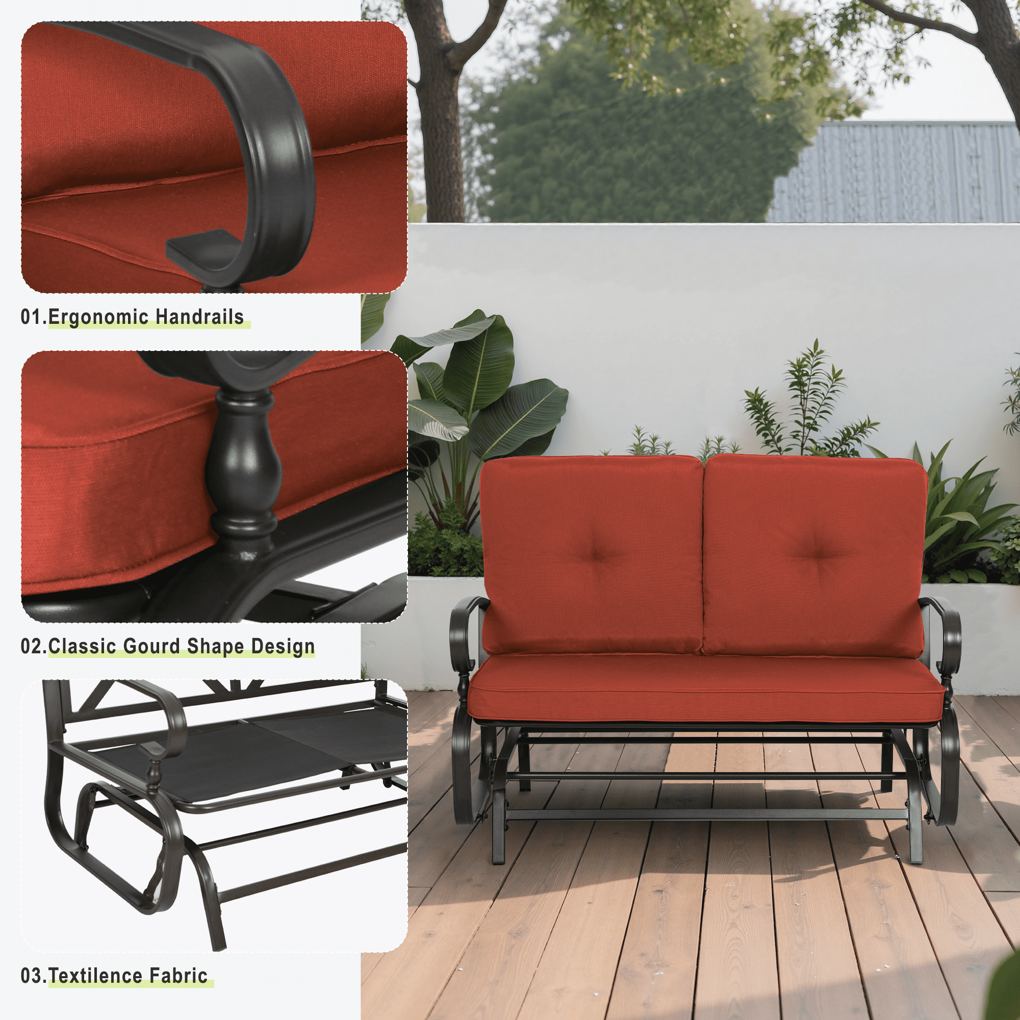 SUNCROWN 5-Piece Patio Furniture Set Outdoor Metal Conversation Set, Red