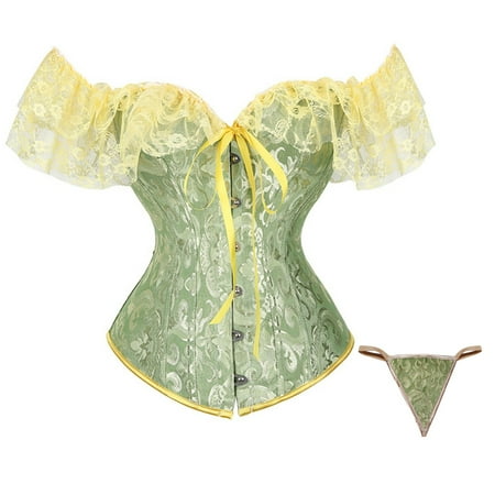 CHCNHAC Corset Lingerie for Women Cute Satin Lace Overbust Corset Floral Pleated Trim Waist Cincher Plus Size Boned Halloween Outfits Green 4XL