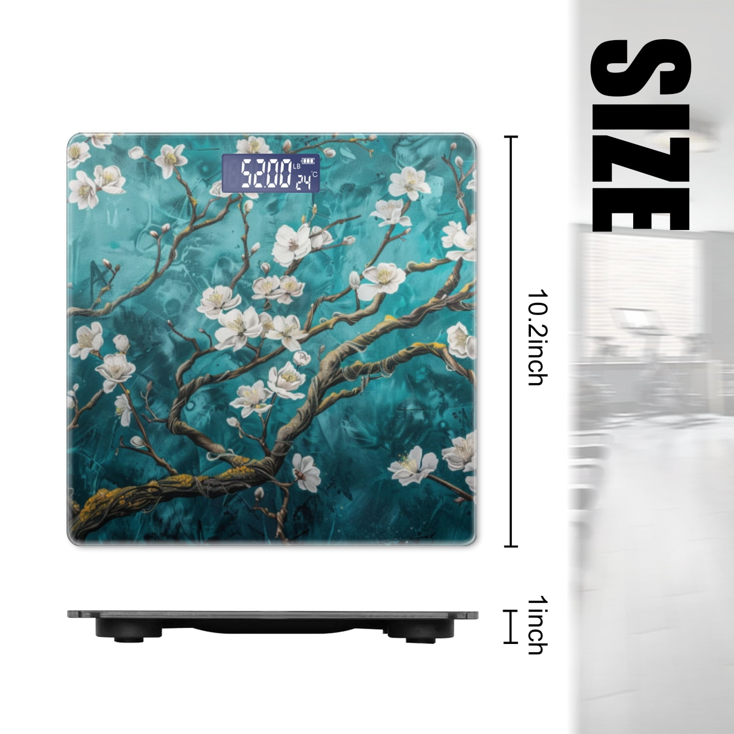 High Precision Body Weight Scale Smart Bathroom Scales with Large LCD Display(400lbs),Decorative for Bedroom-Alabaster White Magnolia Tree Branch On Teal Background