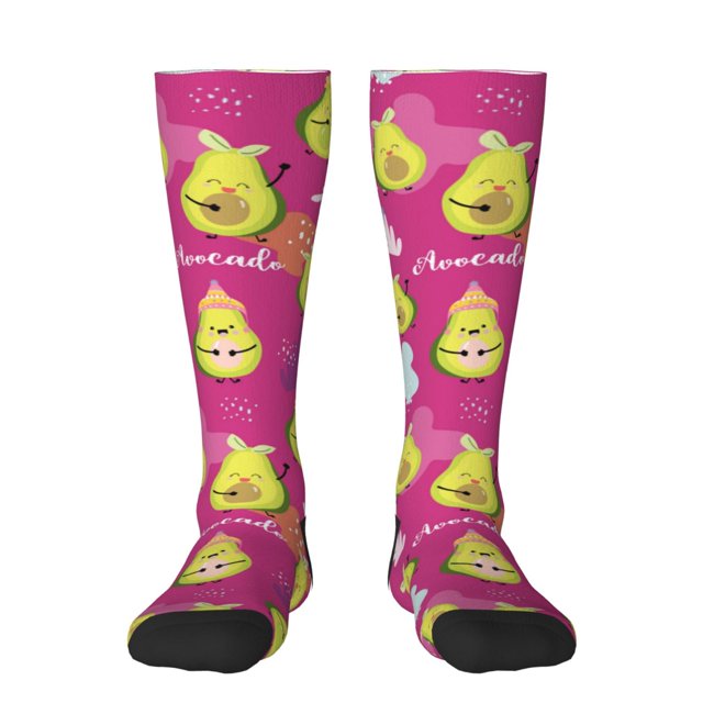 Fotbe Pink Green Avocado Calcetas Divertidas Estampadas para Hombre y Mujer, Calcetas de Algodón hasta la Rodilla para Caminar, Correr, Enfermería y Embarazo