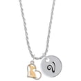 thumbnail image 1 of Delight Jewelry Two-tone Chihuahua Silhouette Heart Silvertone Script Initial Disc - V - Charm Necklace, 20"+3", 1 of 4